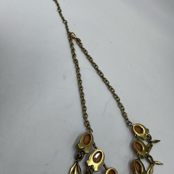 J Crew Peach Blush & Sage Green and Crystal and metal Statement Bib Necklace - Picture 16 of 16